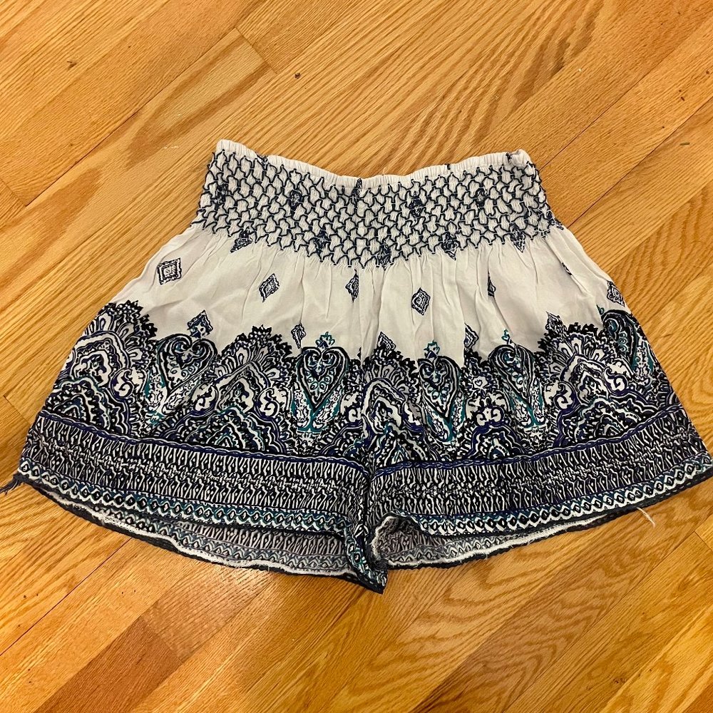 Blue and White Angie Boho Shorts (S)